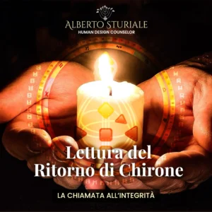 Copertina della Lettura del Ritorno di Chirone Human Design, con candela tra le mani, Mandala e Rave Chart